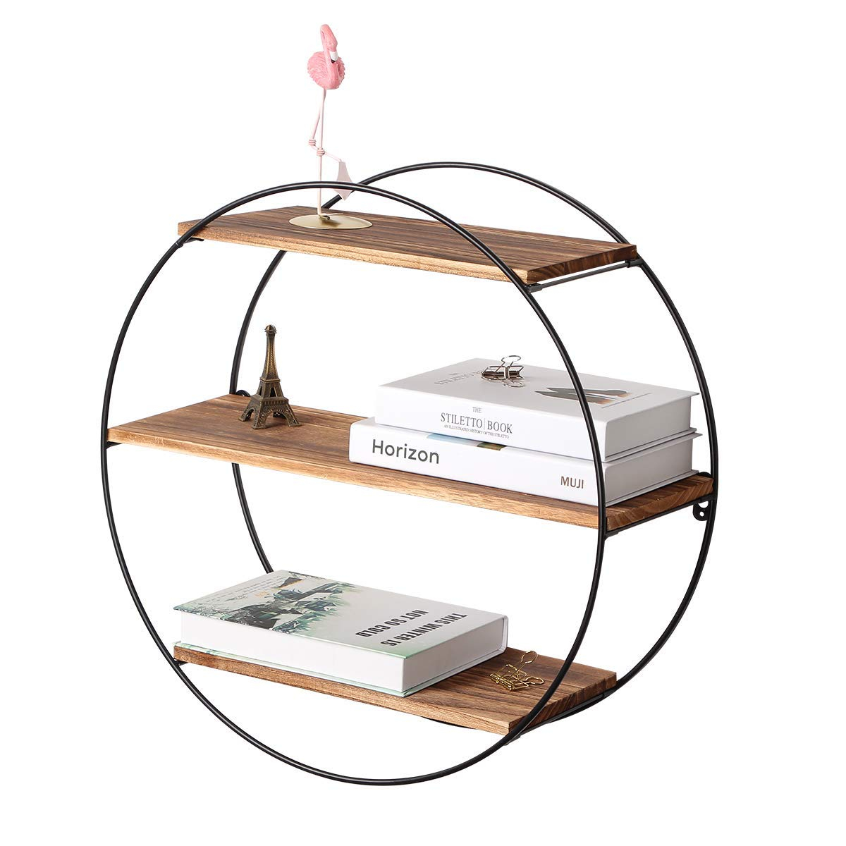 Buy De Floating Shelves, Round Wall Shelf 3 Tier, Wood And Metal ... regarding 3-Tier Rustic Round Iron Wall Shelf