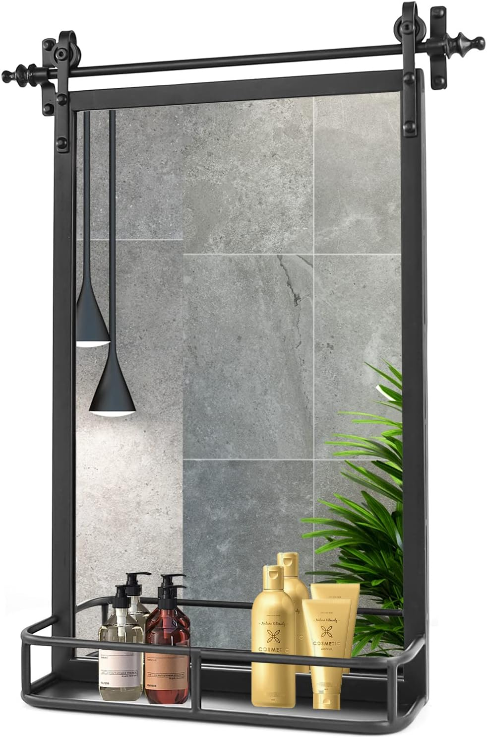 Buy Fobule Farmhouse Iron Framed Wall Mirror With Shelf - 36 H X 24 W ... for Finding the Perfect Spot for Your Sphere Iron Frame Mirror