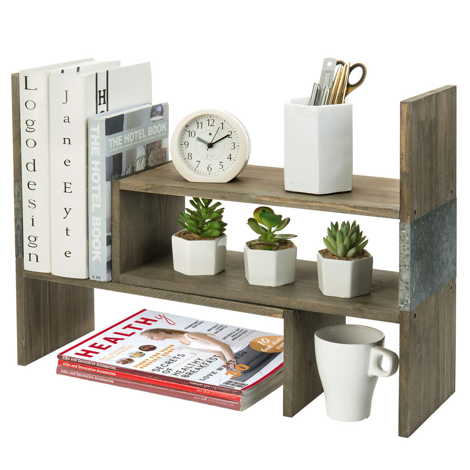 Buy Mygift Rustic Brown Wood Desktop Shelf - Wooden Recled Style And ... in The Aesthetic Appeal and Durability of Brown Wood Metal Shelving