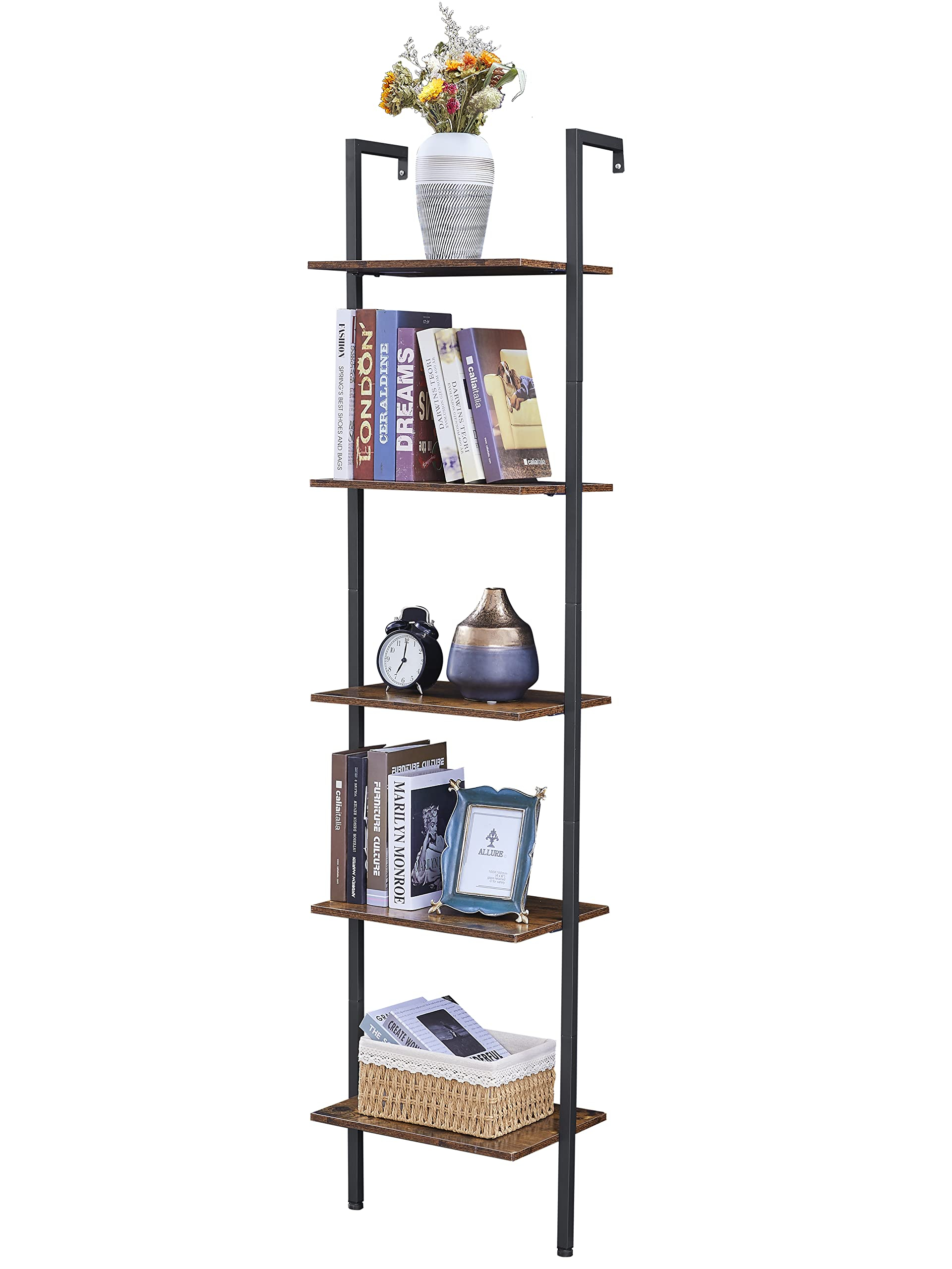 Buy Tajsoon Industrial Bookcase, Ladder Shelf, 5-Tier Wood Wall Ed ... pertaining to Maximizing Your Space A Guide to Wall Ladder Shelves with Wire Baskets