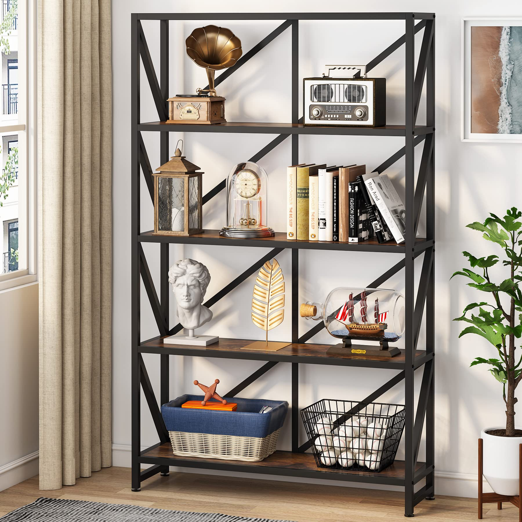 Buy Tribesigns 5 Tier Bookshelf, 71 Inch Tall Industrial Etagere ... throughout 5-Tier Display Etagere Shelf For Living Room