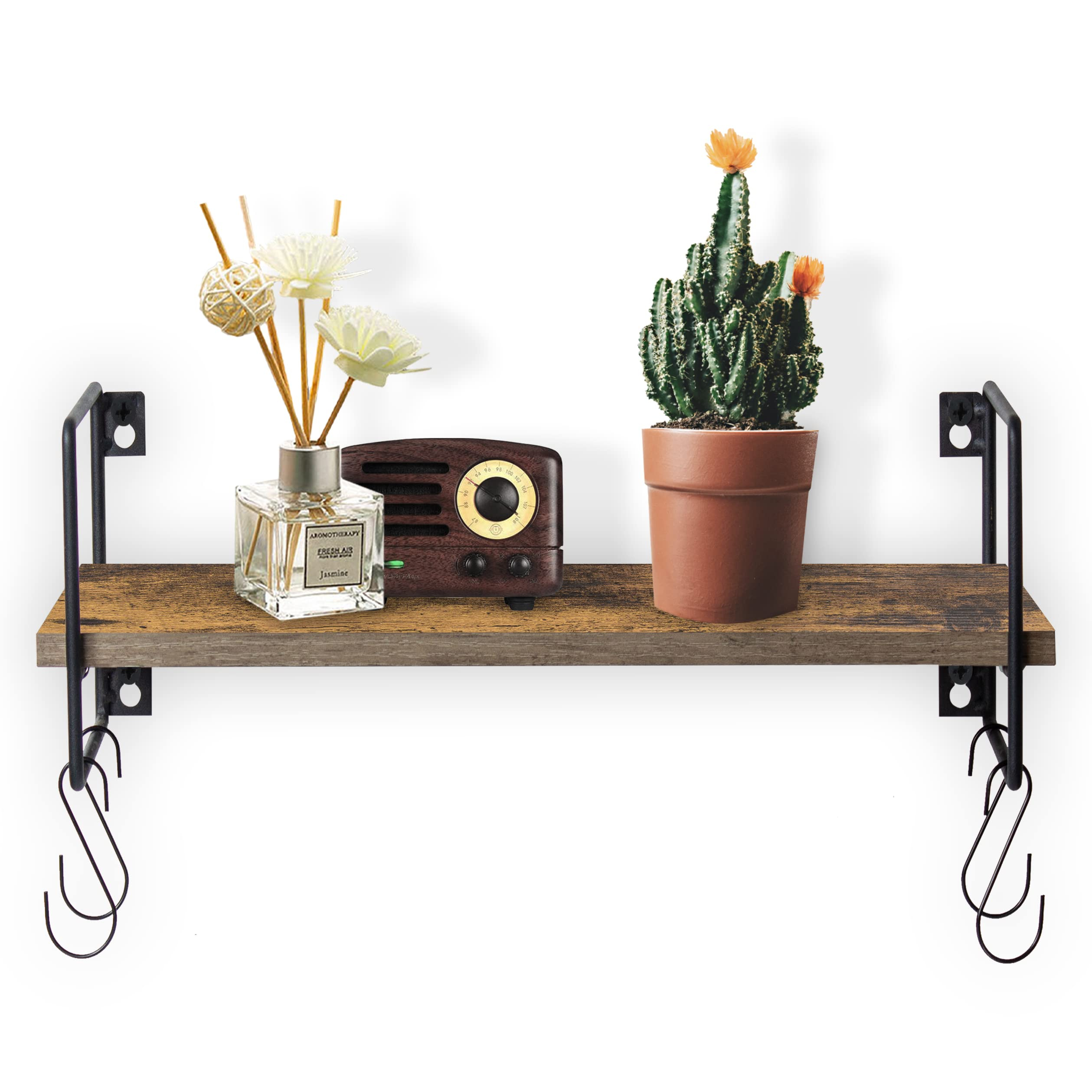 Buy Vagusicc Floating Shelves Wall Ed, Rustic Kitchen Hanging Rack ... throughout Ozias Shelf With Hooks, Rustic Brown/Black 24X9X7
