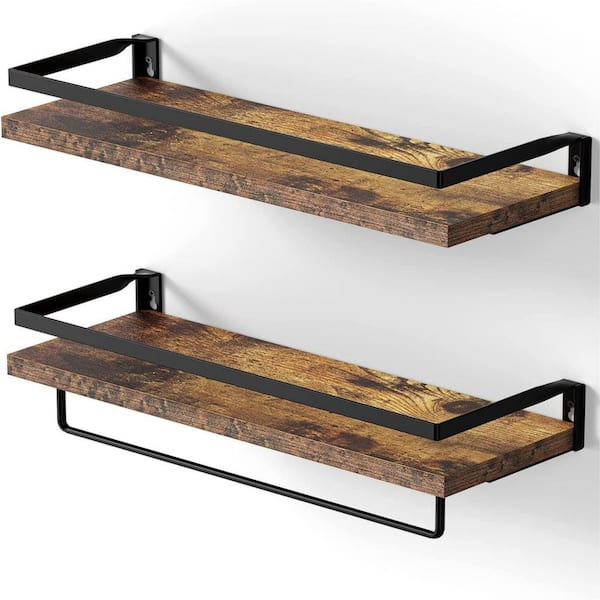 Cadeninc Rustic Brown Floating Bathroom Shelf With Towel Rail For ... with regard to Ladd Floating Shelves, Rustic Brown 25.5X22X5