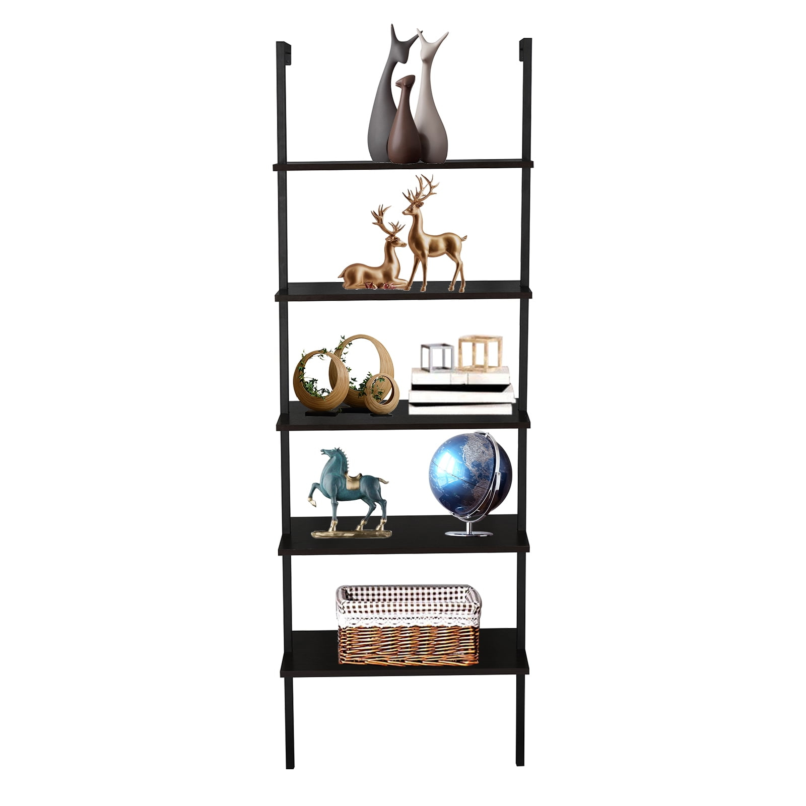 Caihong 5-Shelf Wood Modern Bookcase, Open Wall Mount Ladder Bookshelf ... throughout How an Open Wall Mount Bookshelf Transforms Your Decor