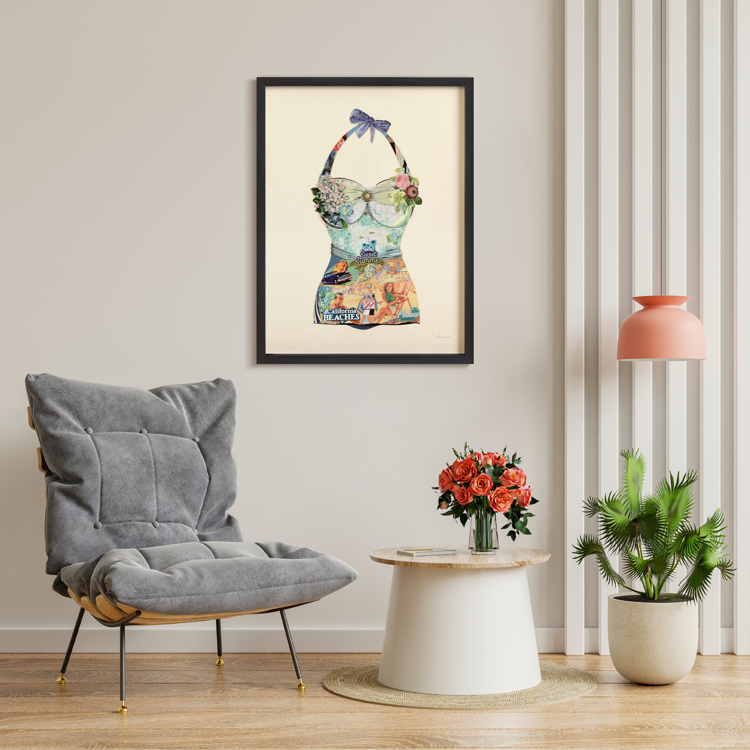 "California Beach" Handmade Dimensional Collage Framed Wall Art Under ... with regard to Unveiling the Allure of Tropical Parrot Dimensional Collage Wall Art