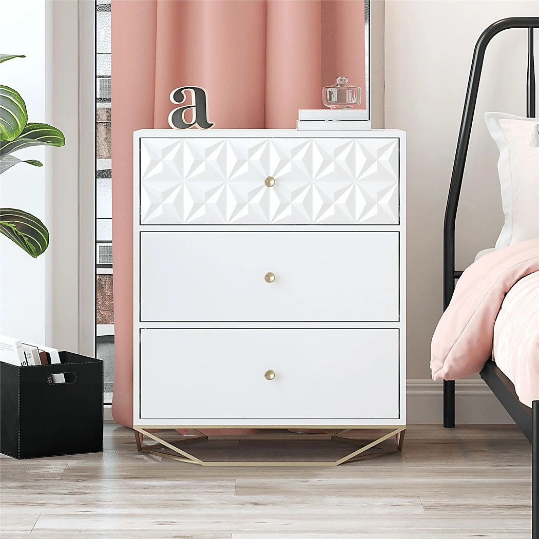 Carbore White 3 Drawer Dresser regarding Cresco 3 Drawer Dresser, White