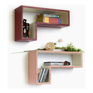 Cardinal Red Gun-Shaped Leather Wall Shelf / Floating Shelf (Set Of 2 ... regarding Practicality Meets Panache The Versatile Use of Leather Wall Shelves