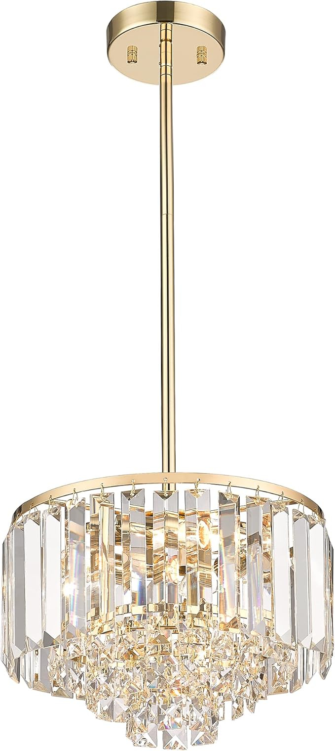 Cargifak Champagne Gold Chandelier, 4-Tier Crystal Chandelier, Modern Pendant Light For Dinning ... in Jestin 3 Light Chandelier, Champagne Gold