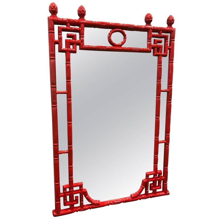 Chinese Chippendale Style Red Lacquered Faux Bamboo Mirror For Sale At ... regarding Chippendale Mirror, Red Asian
