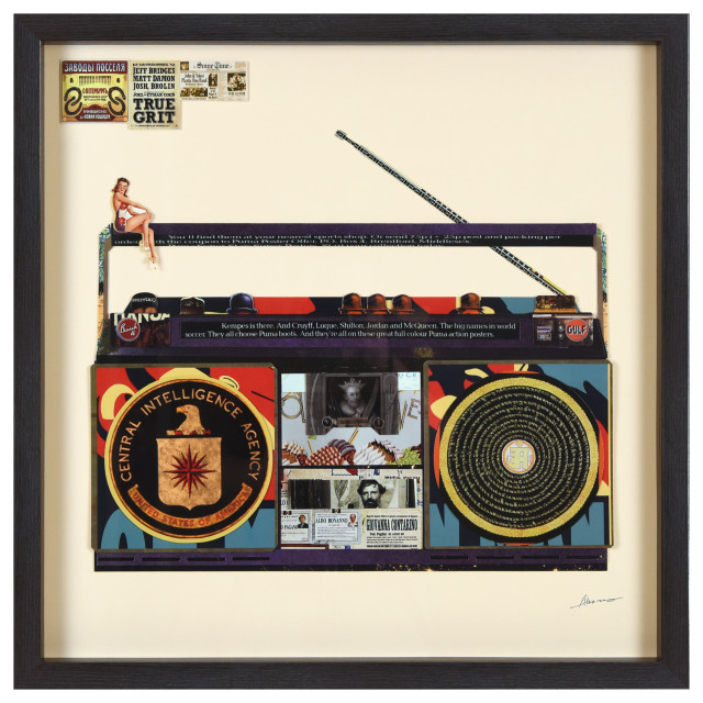 "Cia Boombox"Dimensional Collage, Under Glass, A Shadow Box Frame - Modern - Fine Art Prints ... within "Saxphone" Dimensional Dimensional Collage, Under Glass, A Shadow Box Frame