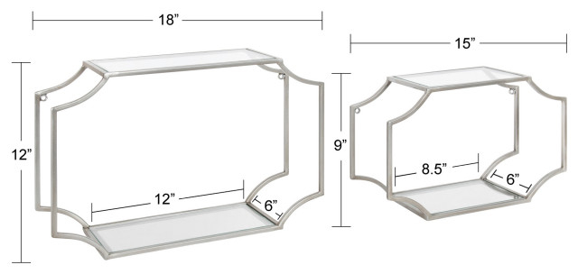 Ciel Modern Glam Metal Wall Shelf Set, 2 Piece 18 Inch - Transitional - Display And Wall Shelves ... throughout Adding a Touch of Glamour A Look at the Ciel Gold Shelves