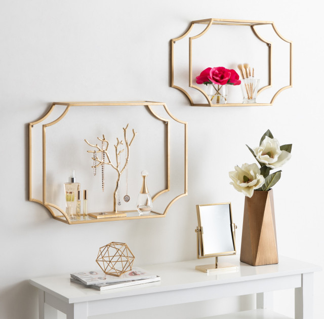 Ciel Modern Glam Metal Wall Shelf Set, Gold 2 Piece, 2 Piece - Contemporary - Display And Wall ... in Adding a Touch of Glamour A Look at the Ciel Gold Shelves