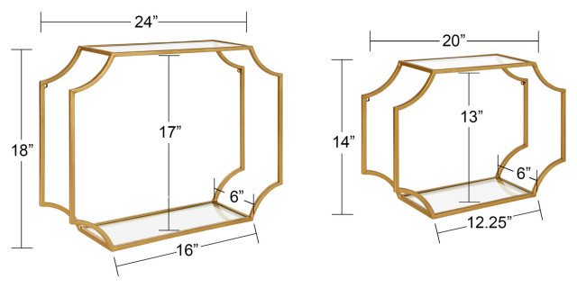 Ciel Modern Glam Metal Wall Shelf Set, Gold 2 Piece, 2 Piece - Contemporary - Display And Wall ... in Ciel Modern Glam Metal Wall Shelf Set, Gold 2 Piece 18 Inch