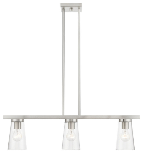 Cityview 3 Light Brushed Nickel Linear Chandelier - Transitional ... within 3 Light Brushed Nickel Linear Chandelier