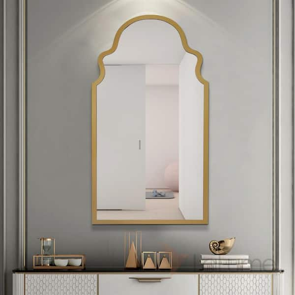 Clavie 20 In. W X 36 In. H Large Crown Arched Mirror Metal Framed Wall ... within Gold Arch Shaped Thin Metal Frame Wall Vanity Mirror - 24 X 36