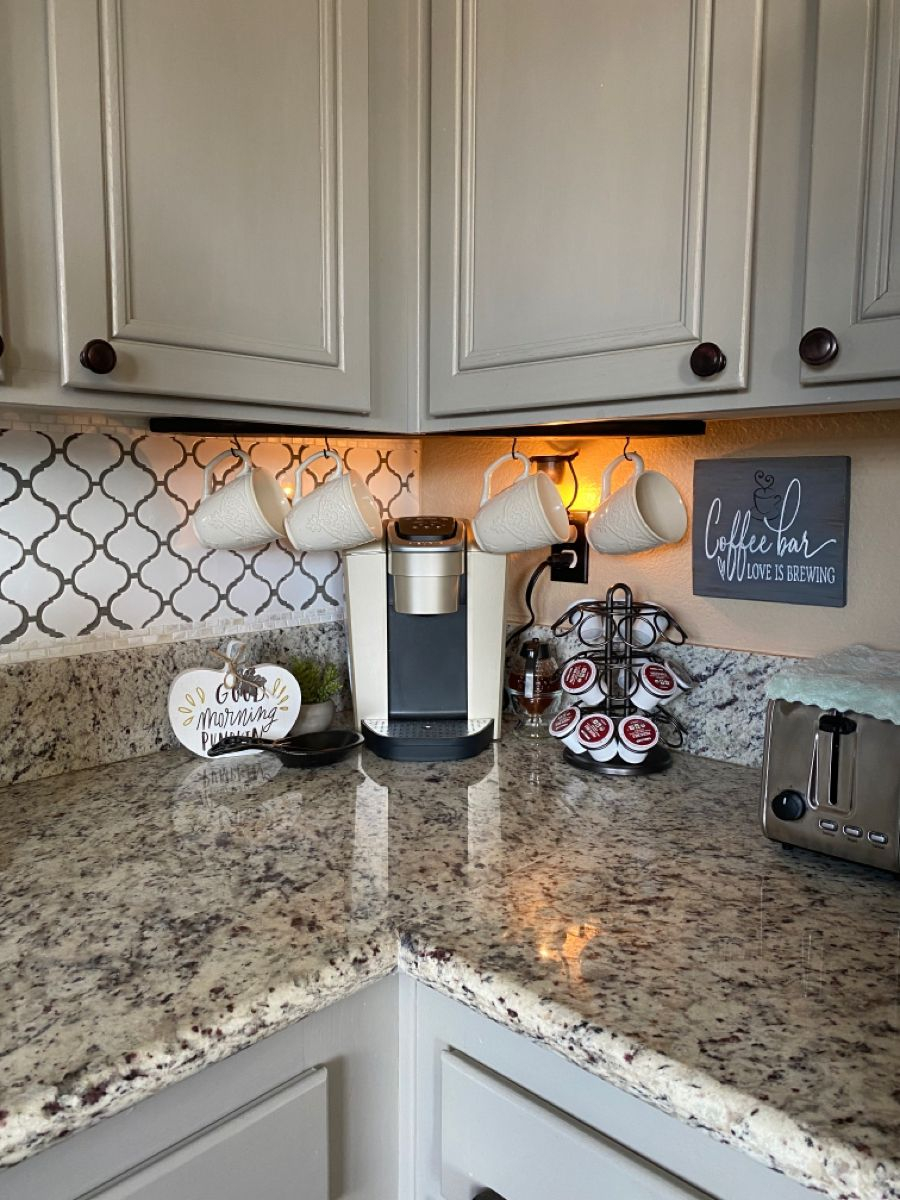 Coffee Corner With Under Cabinet Mug Hooks within Unlock Storage Potential A Genee Corner Cabinet for Coffee Lovers