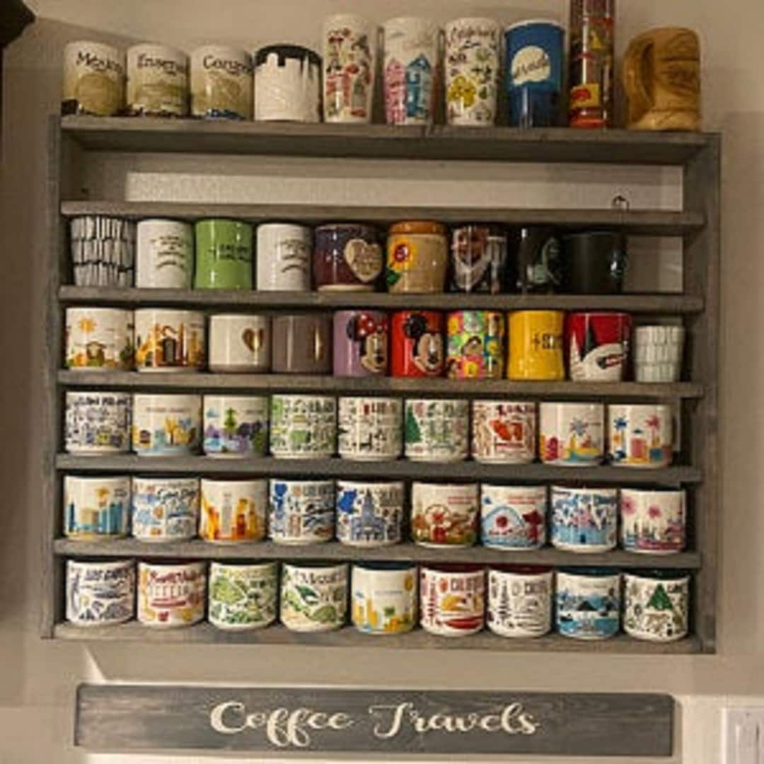Coffee Mug Display - You Are Here Mug Rack - Coffee Mug Shelf Display ... regarding Shelf For Mugs & Cups
