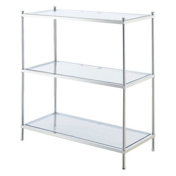 Convenience Concepts Royal Crest Three-Tier Bookcase In Clear Glass And ... regarding Convenience Concepts Royal Crest Four-Tier Corner Shelf In Clear Glass/ Chrome