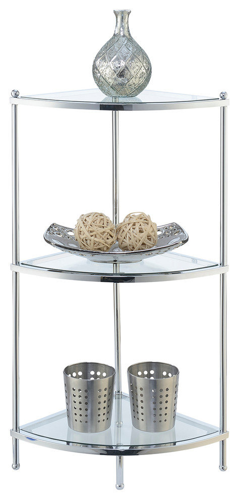 Convenience Concepts Royal Crest Three-Tier Corner Shelf In Clear Glass ... within Convenience Concepts Royal Crest Four-Tier Corner Shelf In Clear Glass/ Chrome