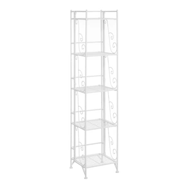 Convenience Concepts Xtra Storage 13 In. W 5 Tier Folding Metal Shelf With Scroll Design S10-148 ... with regard to Convenience Concepts Xtra Storage Two-Tier Folding Shelf In White Metal Finish