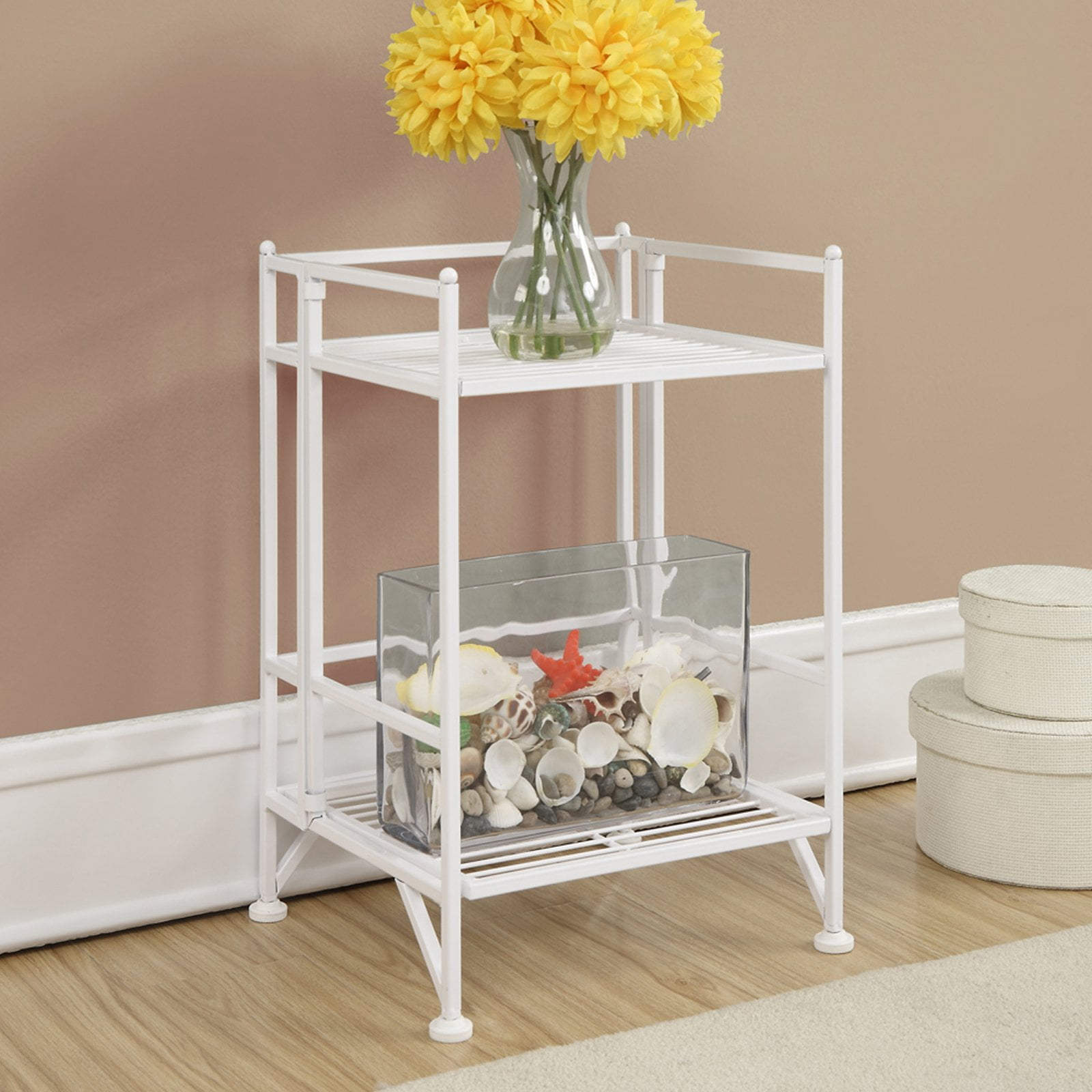 Convenience Concepts Xtra-Storage 2 Tier Folding Metal Shelf Bookcase, White - Walmart.com in Convenience Concepts Xtra Storage Two-Tier Folding Shelf In White Metal Finish