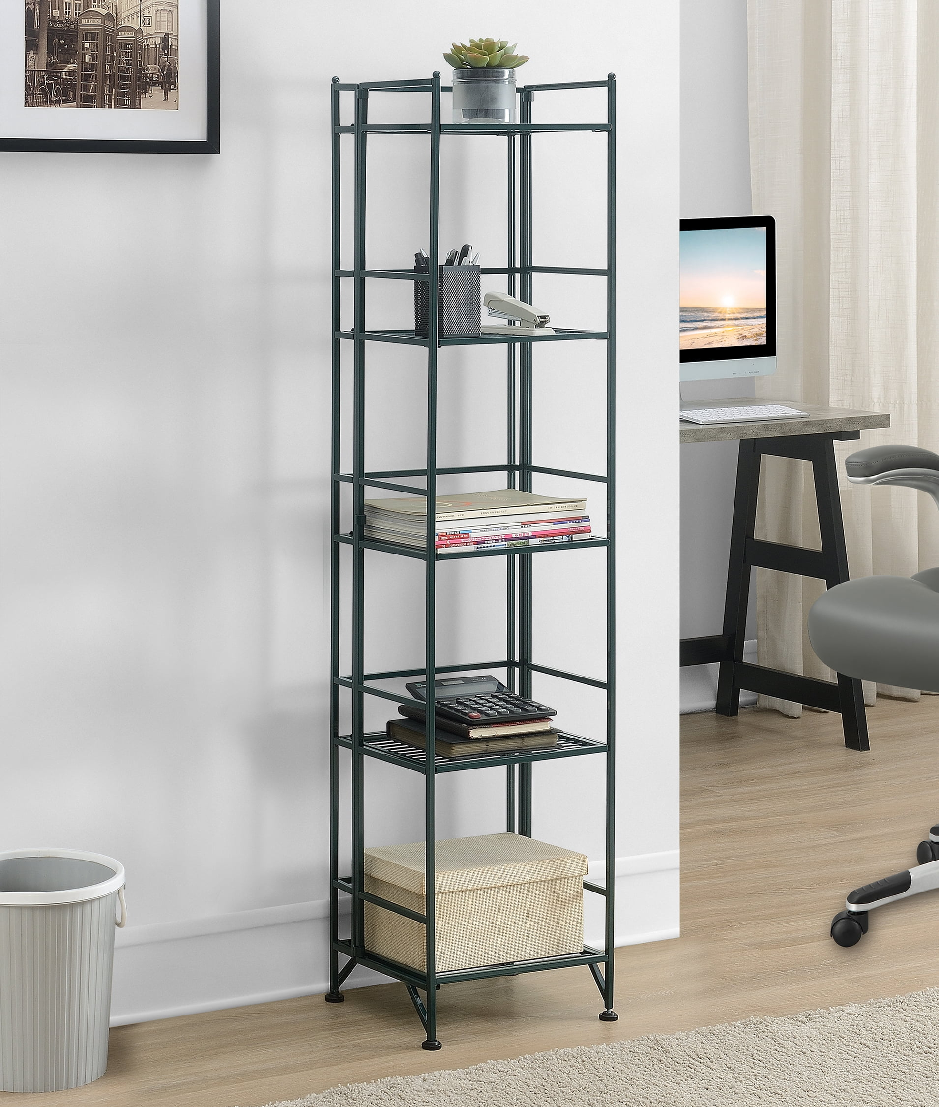 Convenience Concepts Xtra Storage 5 Tier Folding Metal Shelf, Forest ... with regard to Green Metal Folding Shelf Smart Storage Solutions for Any Room