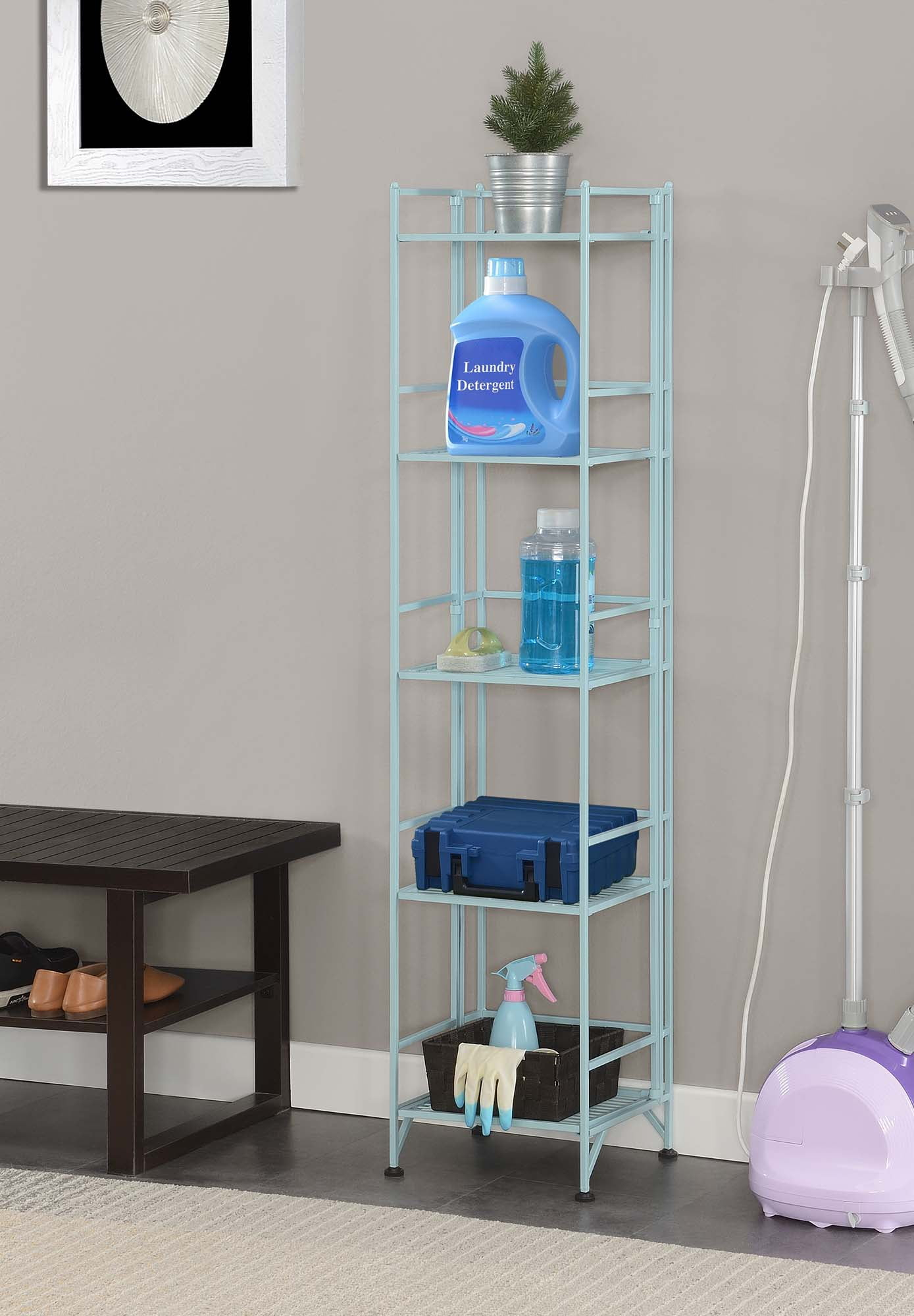 Convenience Concepts Xtra Storage 5 Tier Folding Metal Shelf, Seafoam ... with regard to Green Metal Folding Shelf Smart Storage Solutions for Any Room