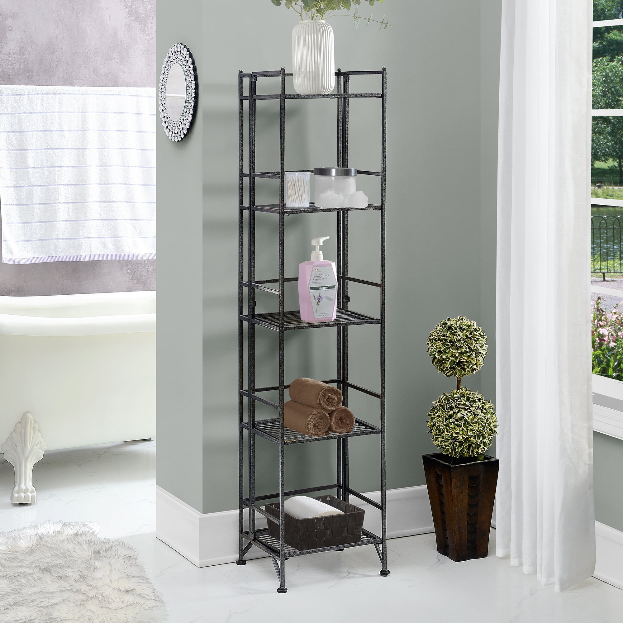 Convenience Concepts Xtra Storage 5 Tier Folding Metal Shelf, Speckled ... in Green Metal Folding Shelf Smart Storage Solutions for Any Room