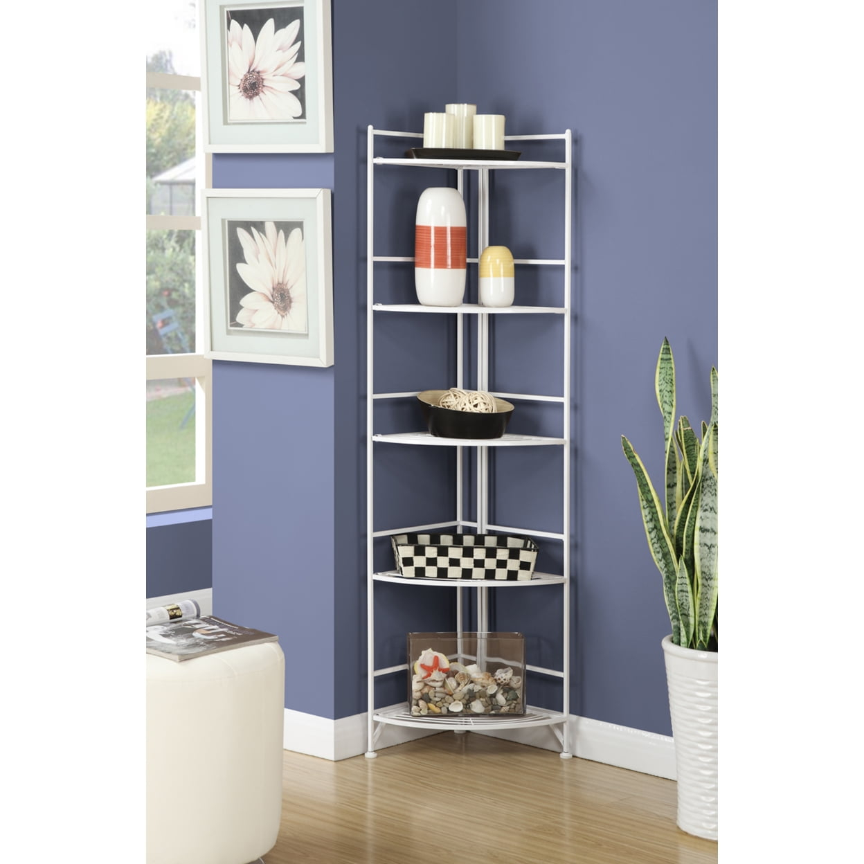 Convenience Concepts Xtra Storage Five-Tier Folding Corner Shelf In White Metal - Walmart.com for The Secret to Clutter-Free Living How This Two-Tier Shelf Transforms Your Home