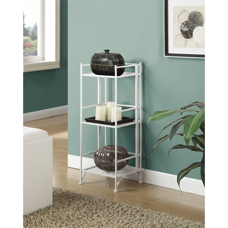 Convenience Concepts Xtra Storage Three-Tier Folding Shelf In White Metal Finish | Homesquare pertaining to The Secret to Clutter-Free Living How This Two-Tier Shelf Transforms Your Home