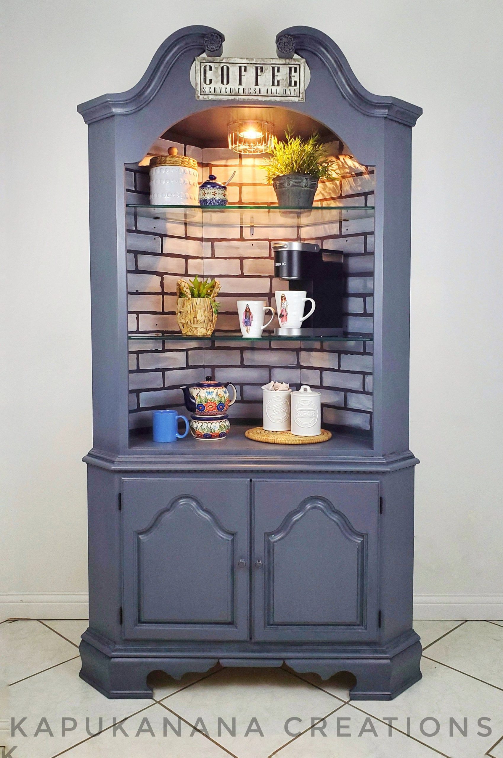 Corner Cabinet Coffee Bar / Coffee Corner / Kitchen Coffee Cabinet ... within Gewnee Corner Cabinet, Coffee