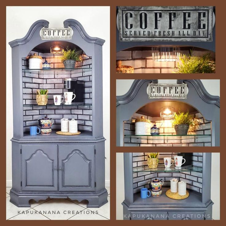 Corner Cabinet Coffee Bar / Coffee Corner / Kitchen Coffee - Etsy ... pertaining to Gewnee Corner Cabinet, Coffee