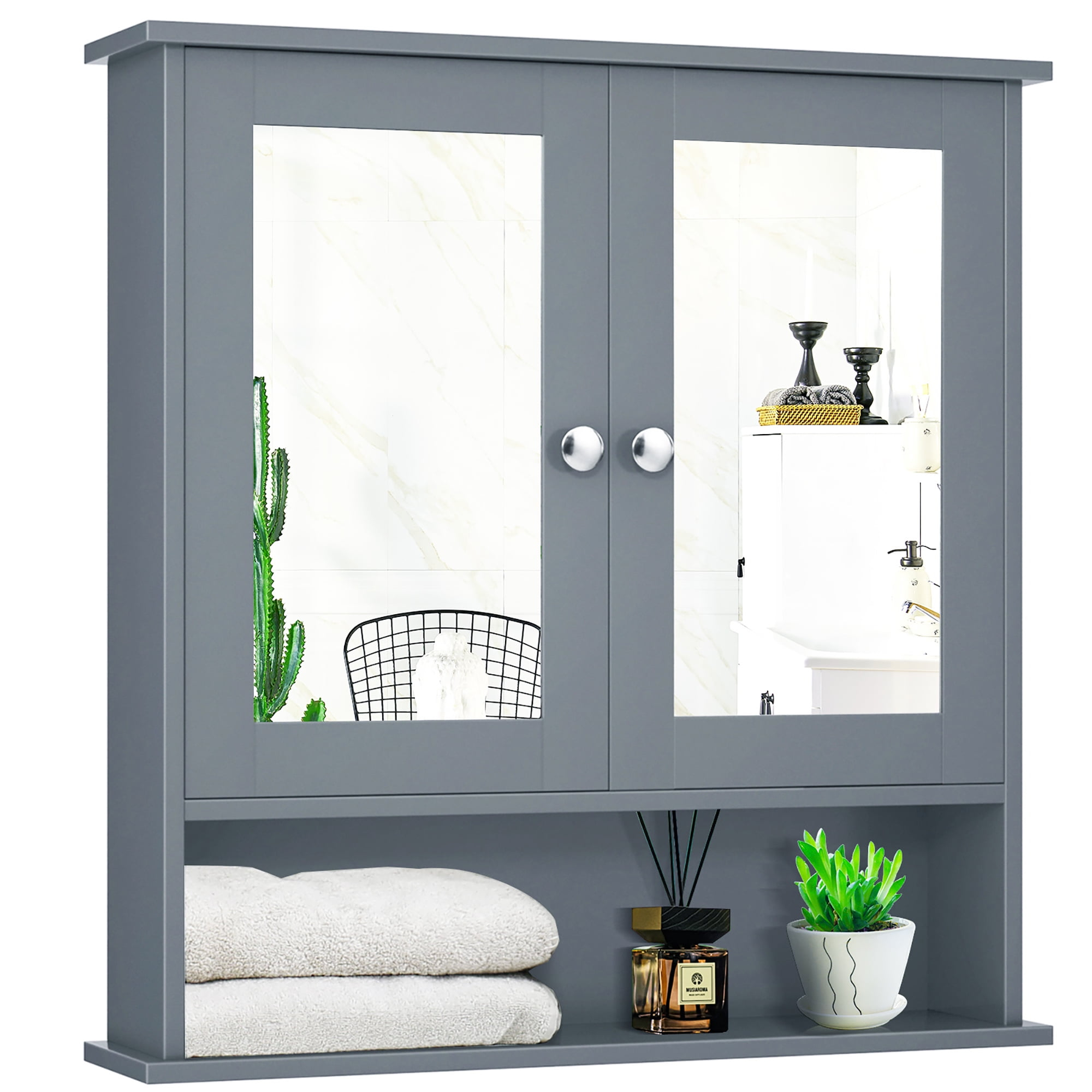 Costway Bathroom Storage Wall Mount Mirror Cabinet, Grey - Walmart.com pertaining to Costway Wall Mount Mirror Cabinet Grey