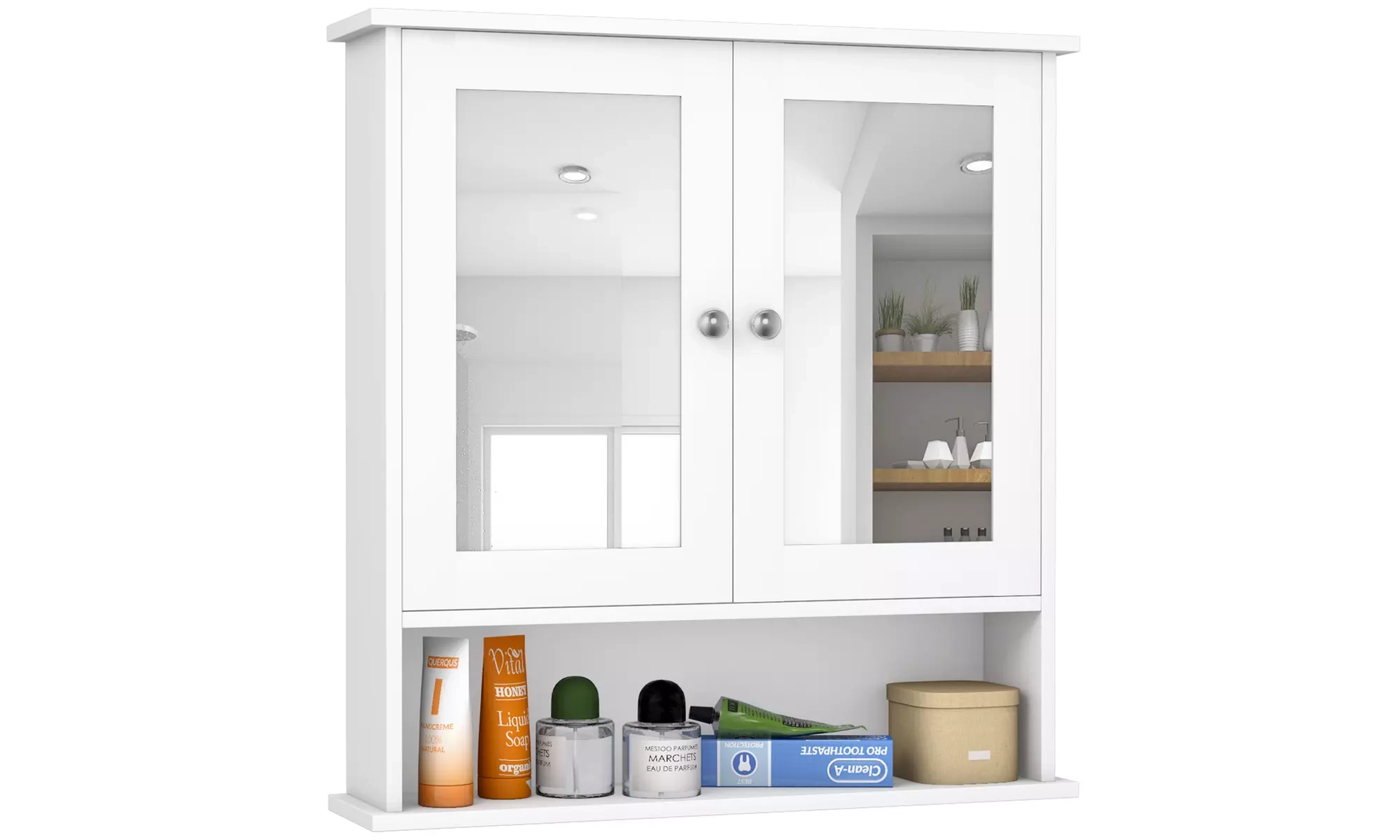 Costway Bathroom Wall Cabinet... | Groupon Goods throughout Costway New Bathroom Wall Cabinet Double Mirror Door Cupboard Storage White