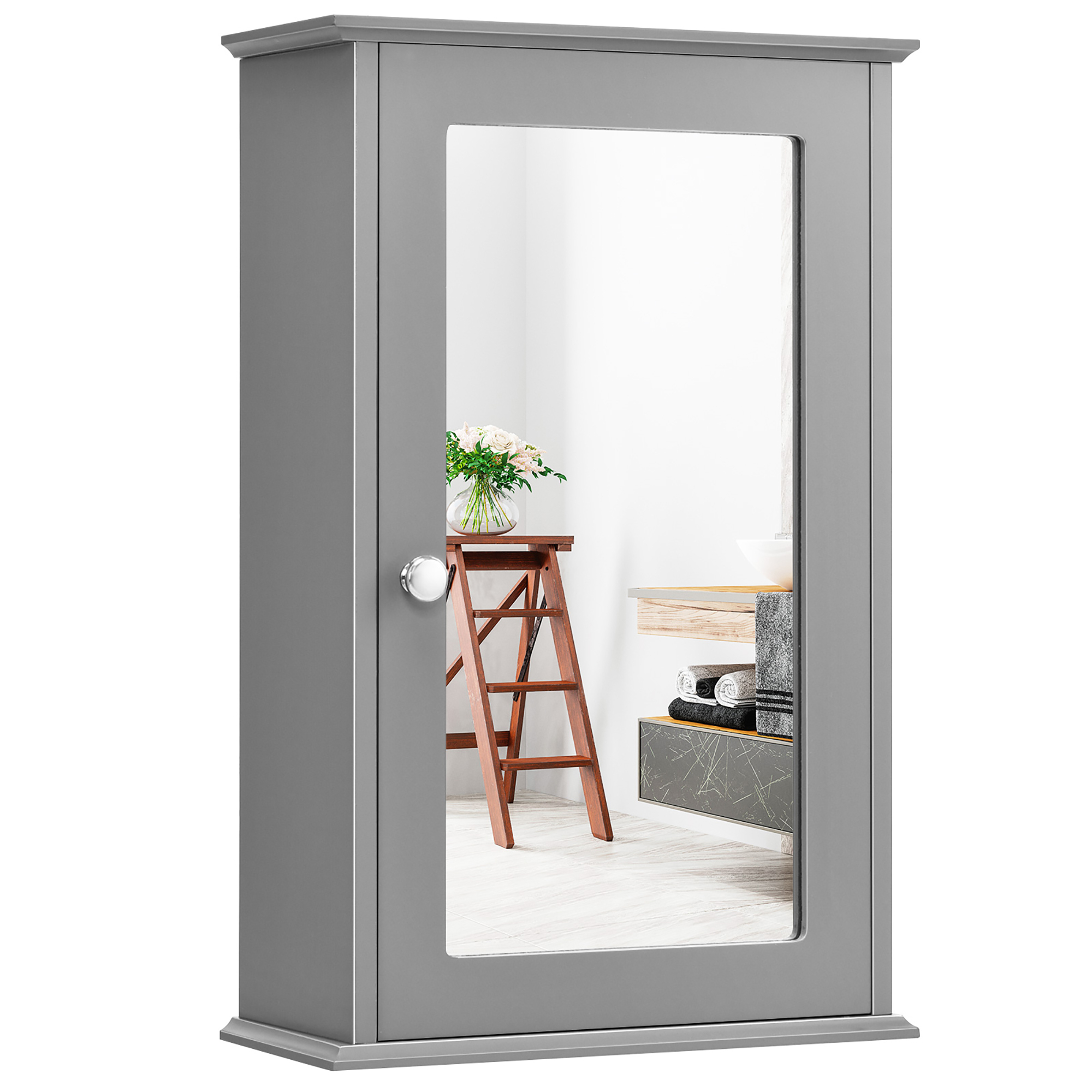 Costway Bathroom Wall Cabinet Single Mirror Door Cupboard Storage ... with Costway New Bathroom Wall Cabinet Single Mirror Door Storage Wood Shelf White