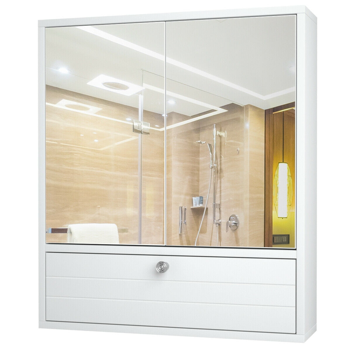 Costway Elegant Wood Bathroom Cabinet With Double Mirror Door, Wall ... intended for Costway New Bathroom Wall Cabinet Double Mirror Door Cupboard Storage White