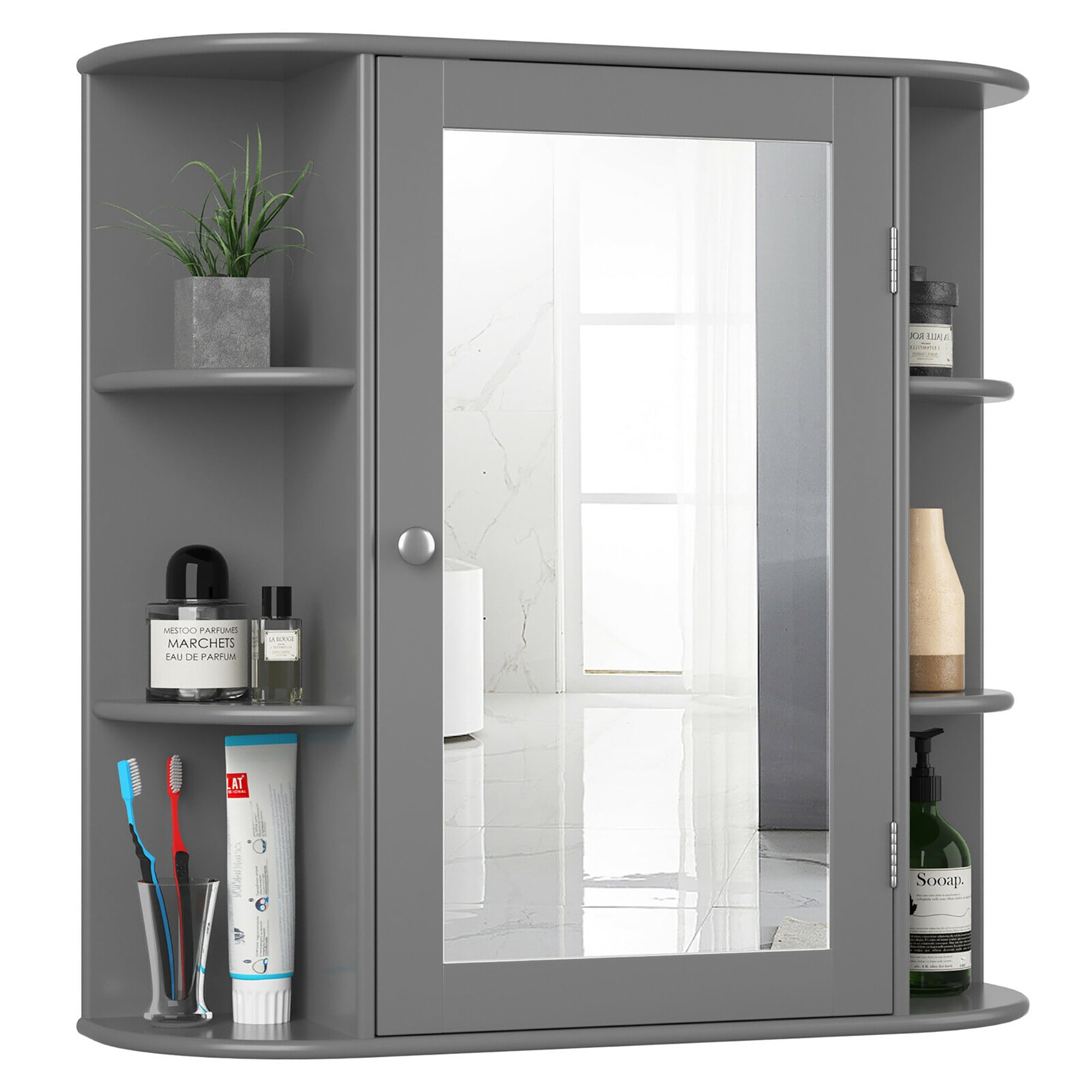 Costway Multipurpose Mount Wall Surface Bathroom Storage Cabinet Mirror Grey - Walmart.com within Transforming Small Bathrooms The Costway Cabinet Mirror Solution