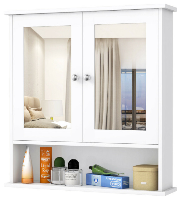 Costway New Bathroom Wall Cabinet Double Mirror Door Cupboard Storage ... in Creative Ways to Use Your Costway White Bathroom Storage Cupboard