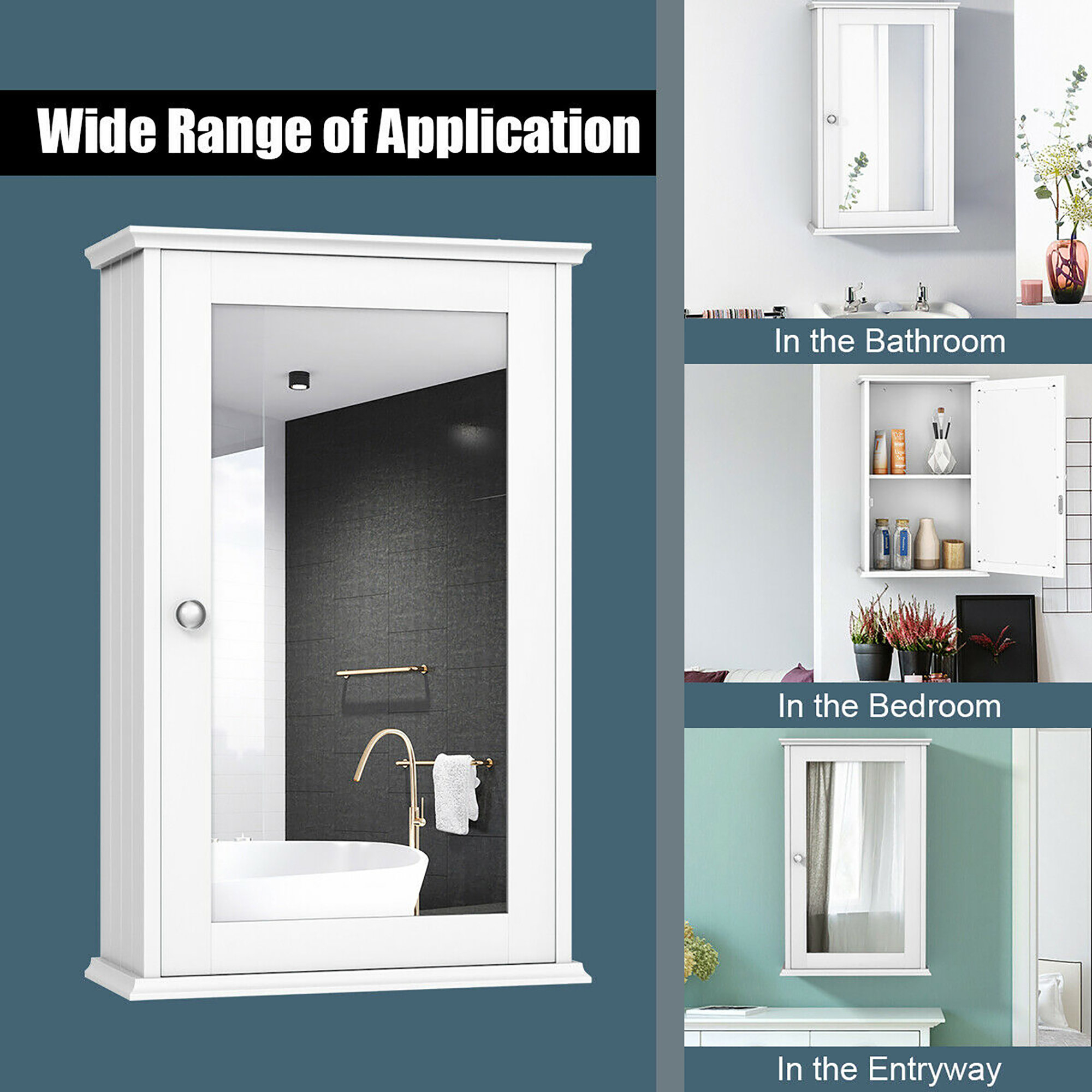 Costway New Bathroom Wall Cabinet Single Mirror Door Storage Wood Shelf ... regarding Costway New Bathroom Wall Cabinet Single Mirror Door Storage Wood Shelf White