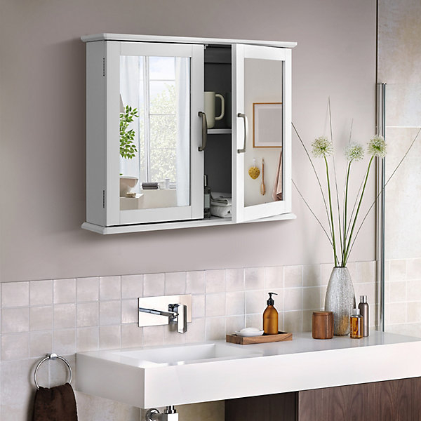 Costway Wall Mounted Bathroom Mirror Cabinet Wooden Storage Cupboard W ... with regard to Costway New Bathroom Wall Cabinet Double Mirror Door Cupboard Storage White