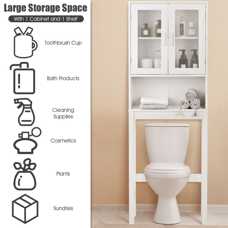 Costway Wooden Over The Toilet Storage Cabinet Spacesaver Organizer ... with Costway Wooden Toilet Storage Cabinet Spacesaver Organizer Bathroom Tower Rack