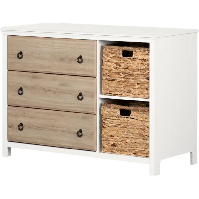 Cotton Candy 3-Drawer Dresser With Baskets-Pure White And Rustic Oak ... intended for Balka 3-Drawer Dresser With Baskets, Pure White