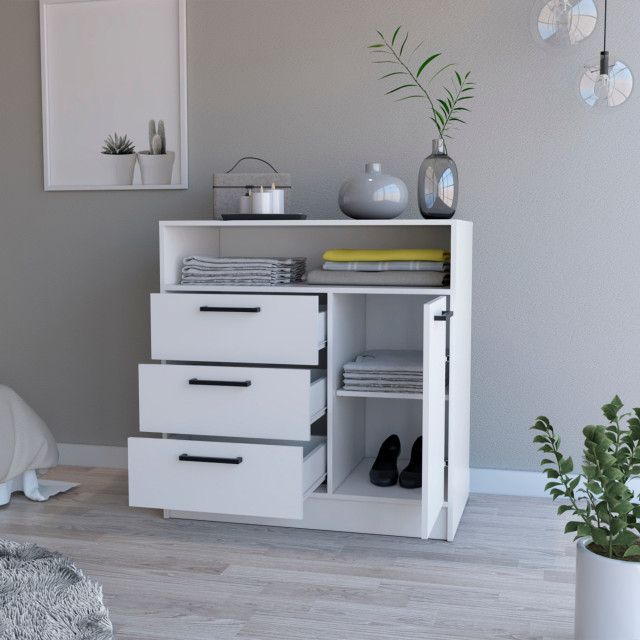 Cresco 3 Drawer Dresser - Transitional - Dressers - By Fm Furniture | Houzz regarding Cresco 3 Drawer Dresser, White