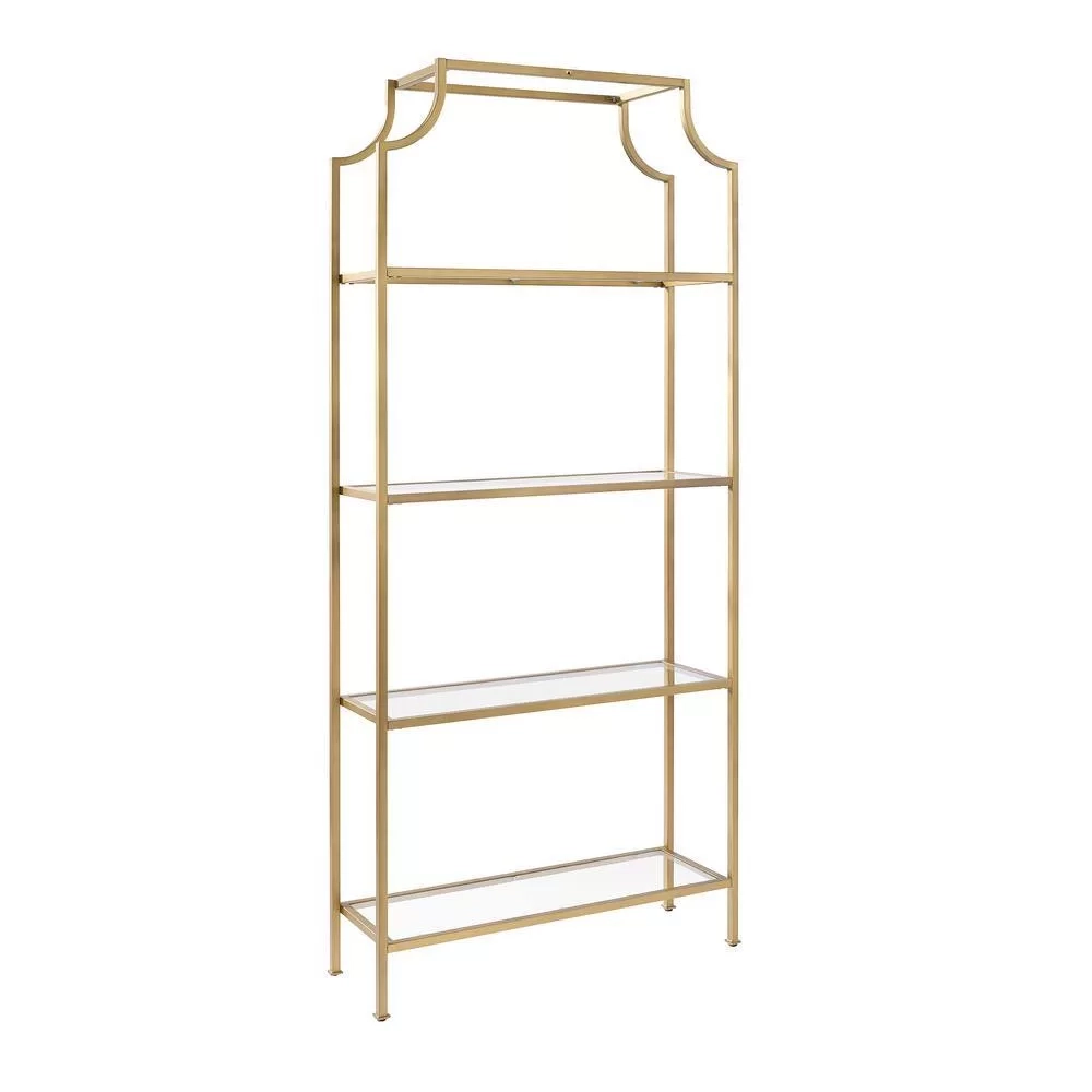 Crosley Furniture 80 In. Gold/Clear Metal 4-Shelf Etagere Bookcase With ... within Brooklyn Etagere - Gold, Clear