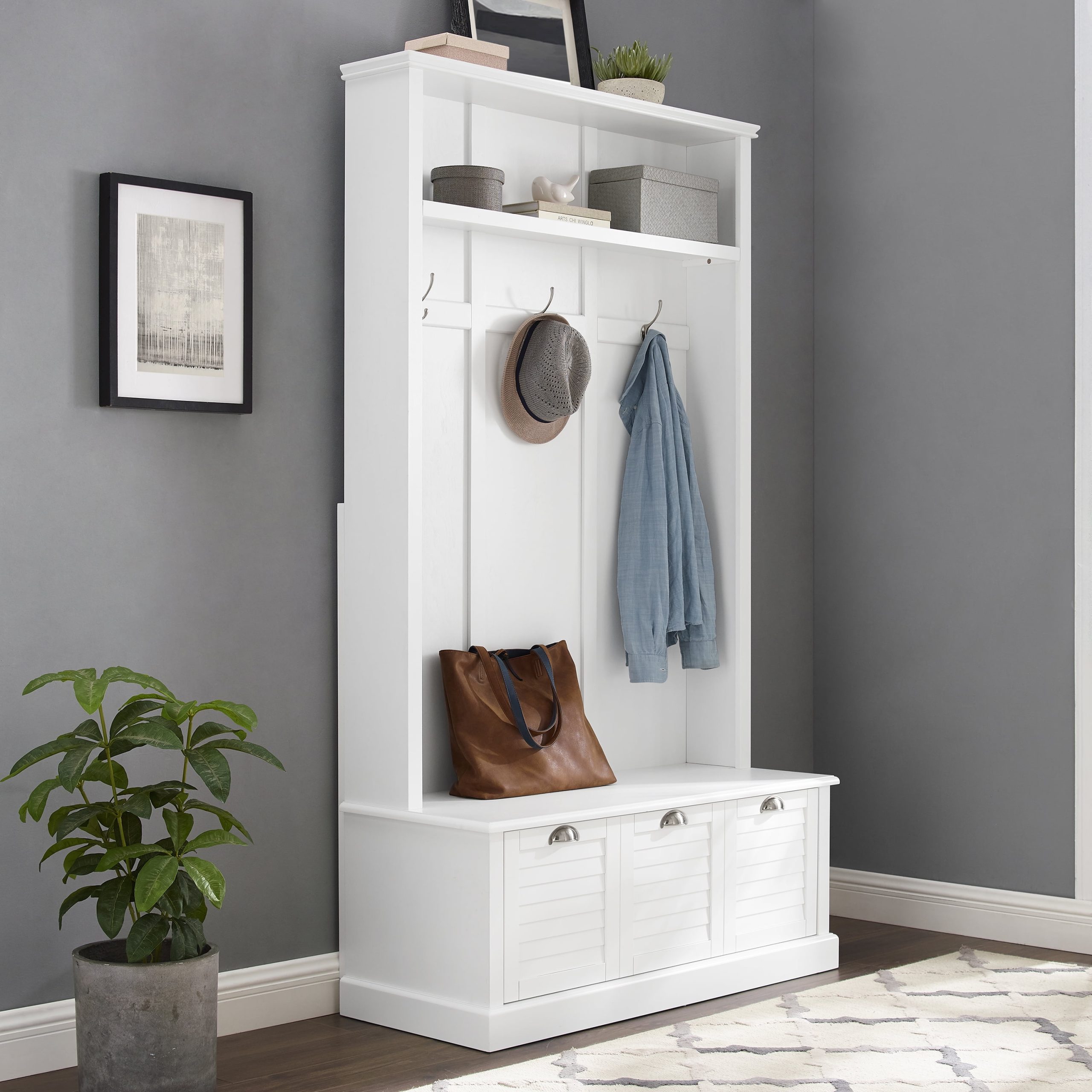 Crosley Furniture Ellison Hall Tree With Storage Bench And Coat Rack ... regarding Crosley Furniture Lydia Mdf Wood And Birch Veneer Storage Cabinet In White