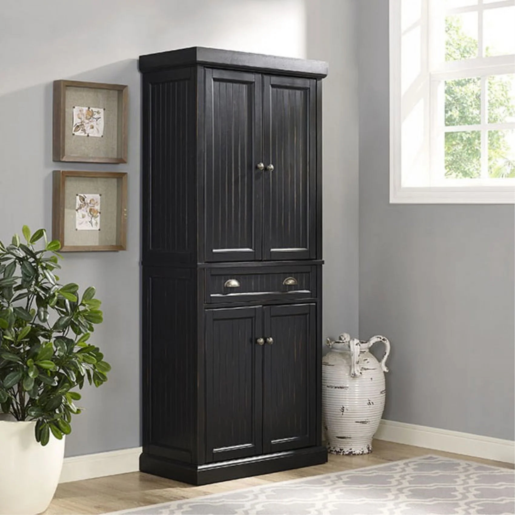 Crosley Furniture Seaside 4 Door Wood Coastal Pantry In Distressed ... throughout Unlocking Storage Potential The Crosley Seaside Spacesaver Explained