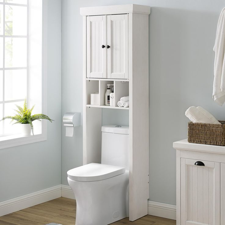 Crosley Furniture Seaside Space Saver In Distressed White | Wood ... regarding Crosley Furniture Seaside 2 Door Wood Spacesaver In Distressed White