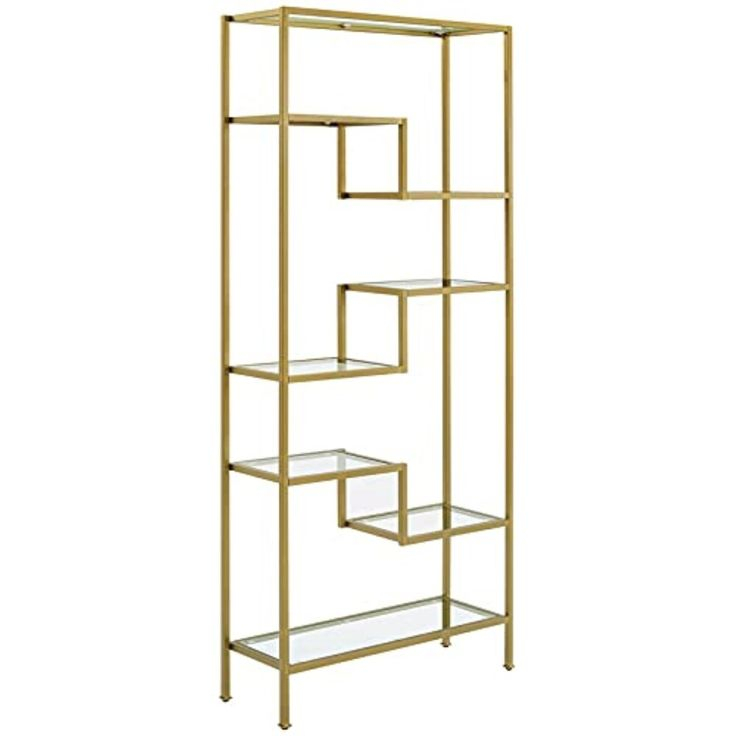 Crosley Furniture Sloane Art Deco Glass Metal Etagere In Gold | Etagere Bookcase, Bookcase, Gold ... throughout How the Sloane Etagere Elevates Any Room's Decor