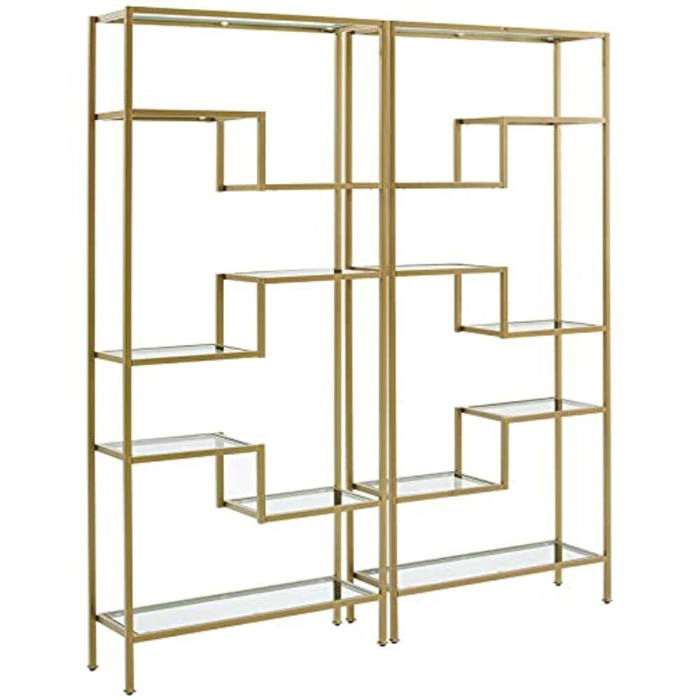 Crosley Furniture Sloane Art Deco Glass Metal Etagere In Gold (Set Of 2) | Etagere Bookcase ... for How the Sloane Etagere Elevates Any Room's Decor