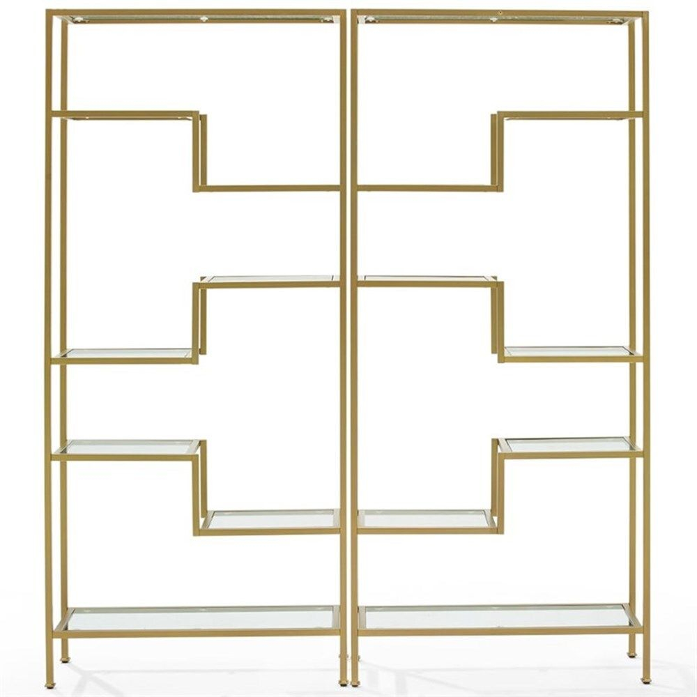 Crosley Furniture Sloane Art Deco Glass Metal Etagere In Gold (Set Of 2 ... pertaining to How the Sloane Etagere Elevates Any Room's Decor
